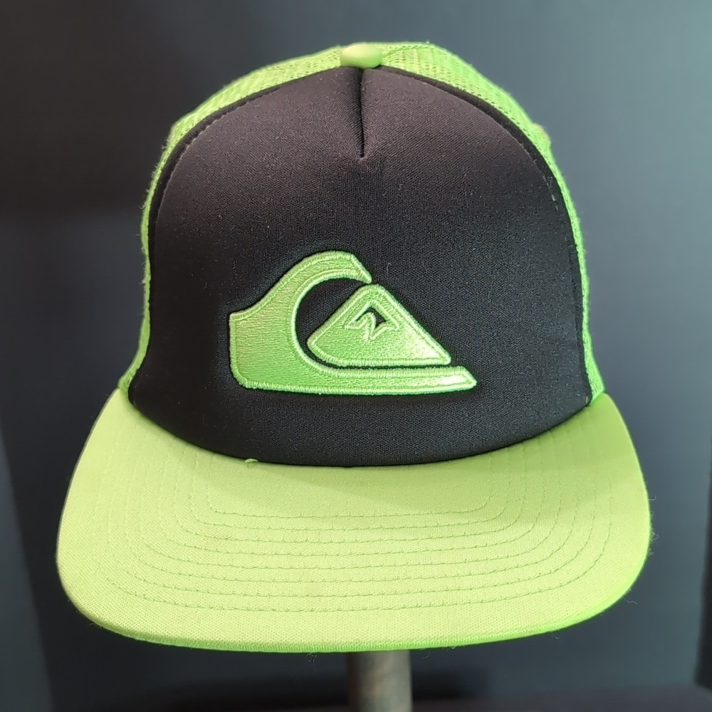Quiksilver Men's Neon Green/Black Mesh, Snapback Trucker Hat.